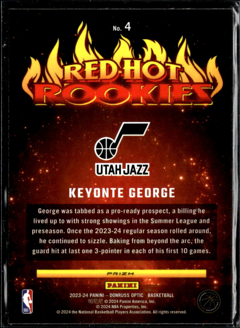Keyonte George 2023-24 Optic Red Hot Rookies Holo RC Utah Jazz