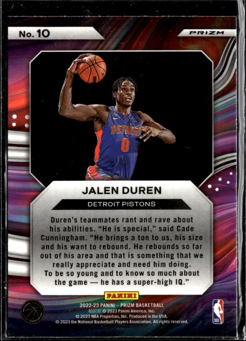 Jalen Duren 2023 Panini Prizm Instant Impact Silver Rookie RC Detroit Pistons