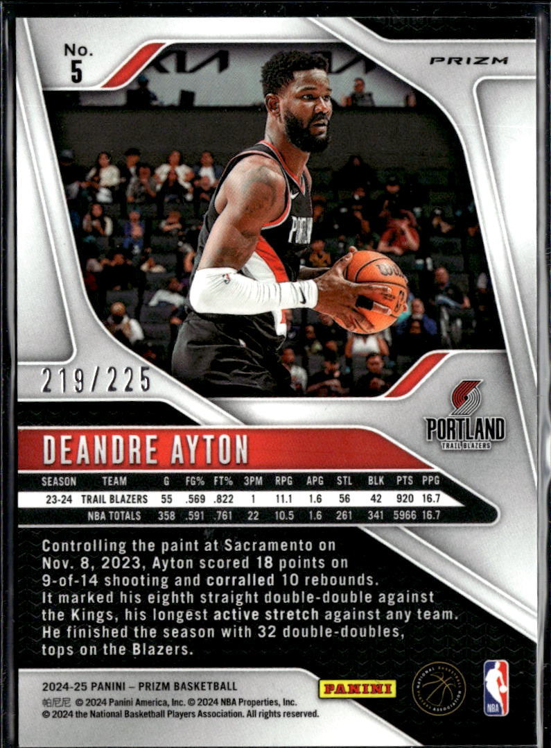 Deandre Ayton 2024 Panini Prizm Red 219/225 Portland Trail Blazers