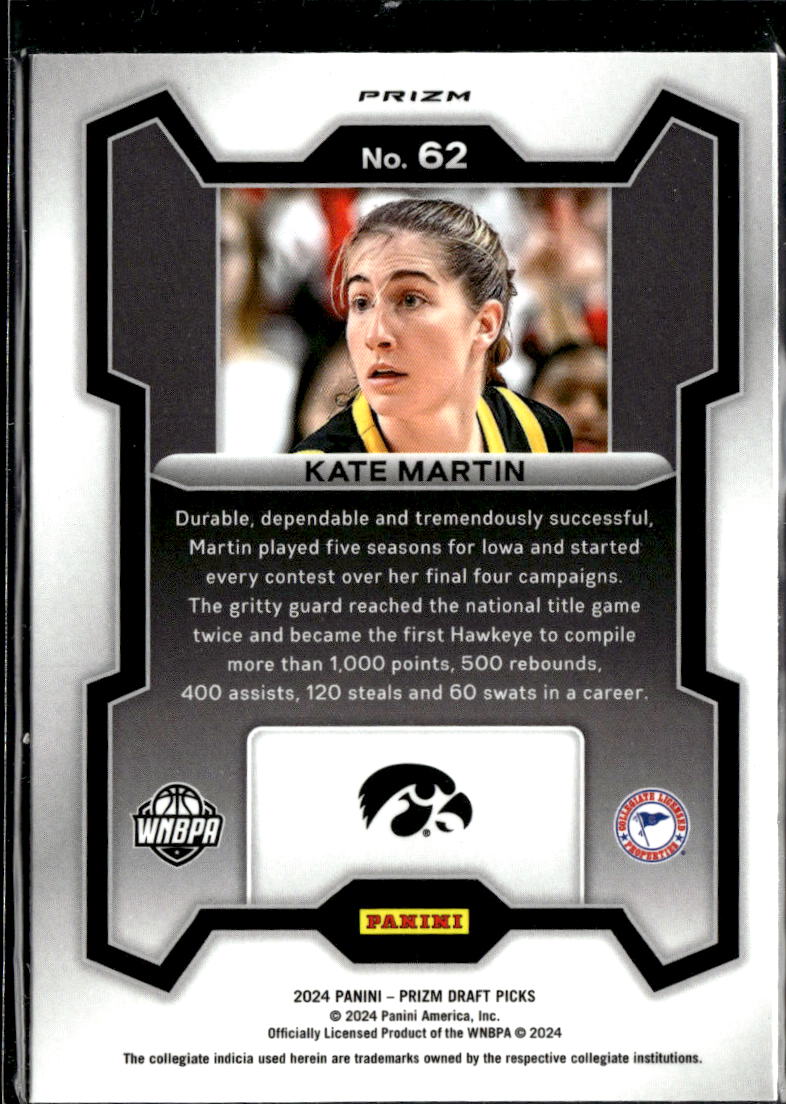 Kate Martin 2024 Panini Prizm Draft Picks RC Purple Iowa Hawkeyes