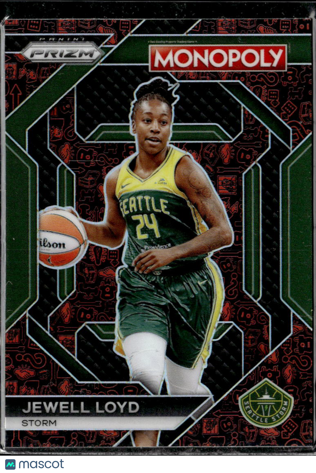 Jewell Loyd 2024 Panini WNBA Monopoly Black Red Logos Prizm Seattle Storm