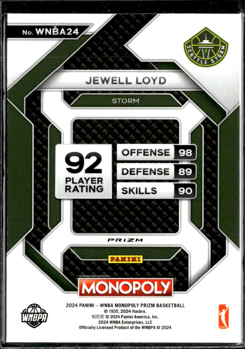 Jewell Loyd 2024 Panini WNBA Monopoly Black Red Logos Prizm Seattle Storm