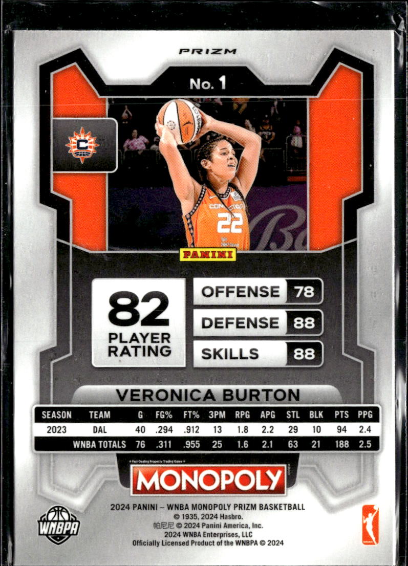 Veronica Burton 2024 Panini Prizm Monopoly Black Red Logo Connecticut Sun