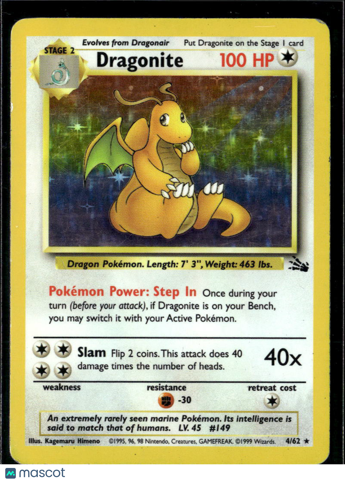 Dragonite 1999 Fossil Holo Rare #4/62
