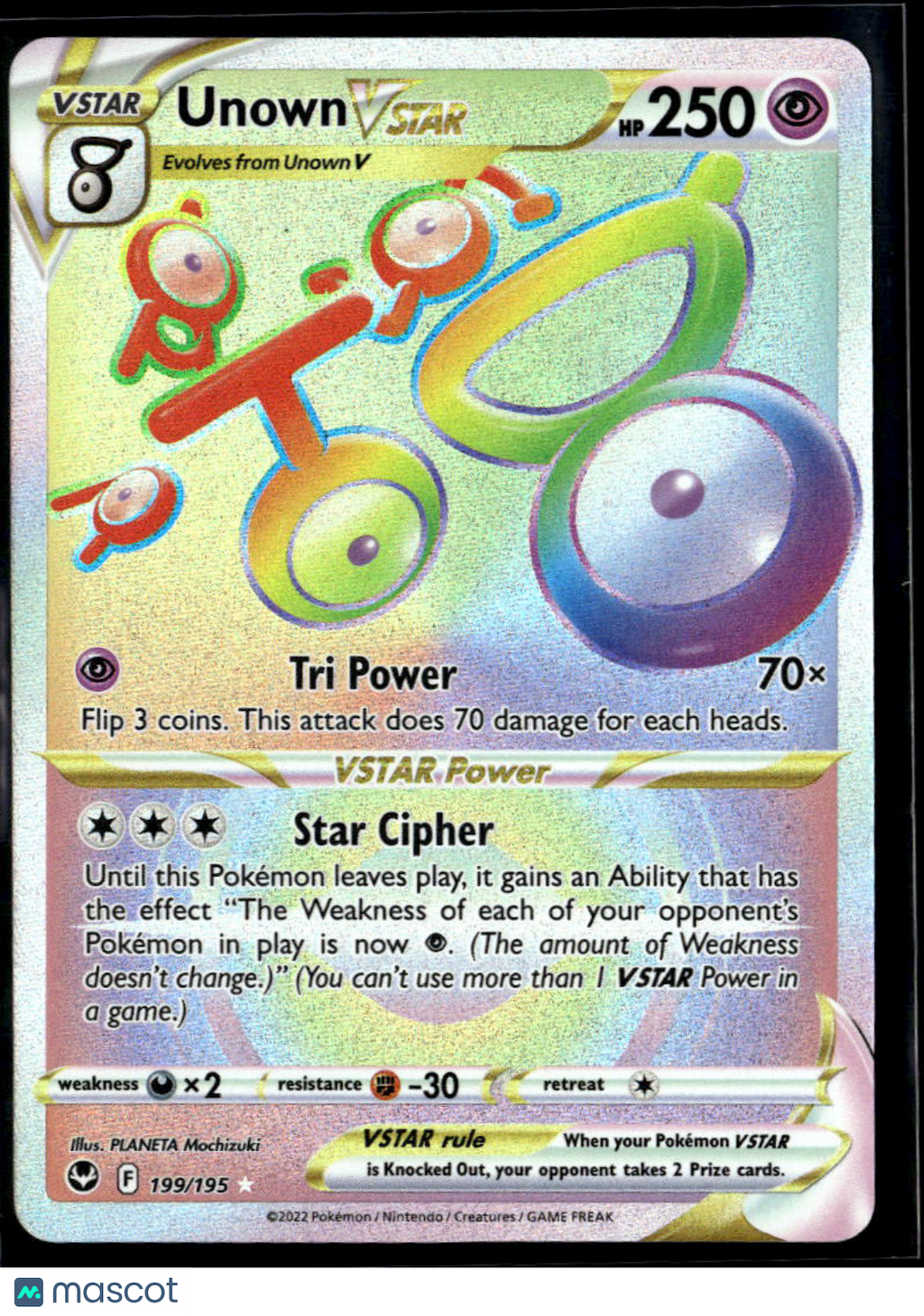 Unown VSTAR 2022 Silver Tempest Rainbow Secret Rare SR HR #199/195