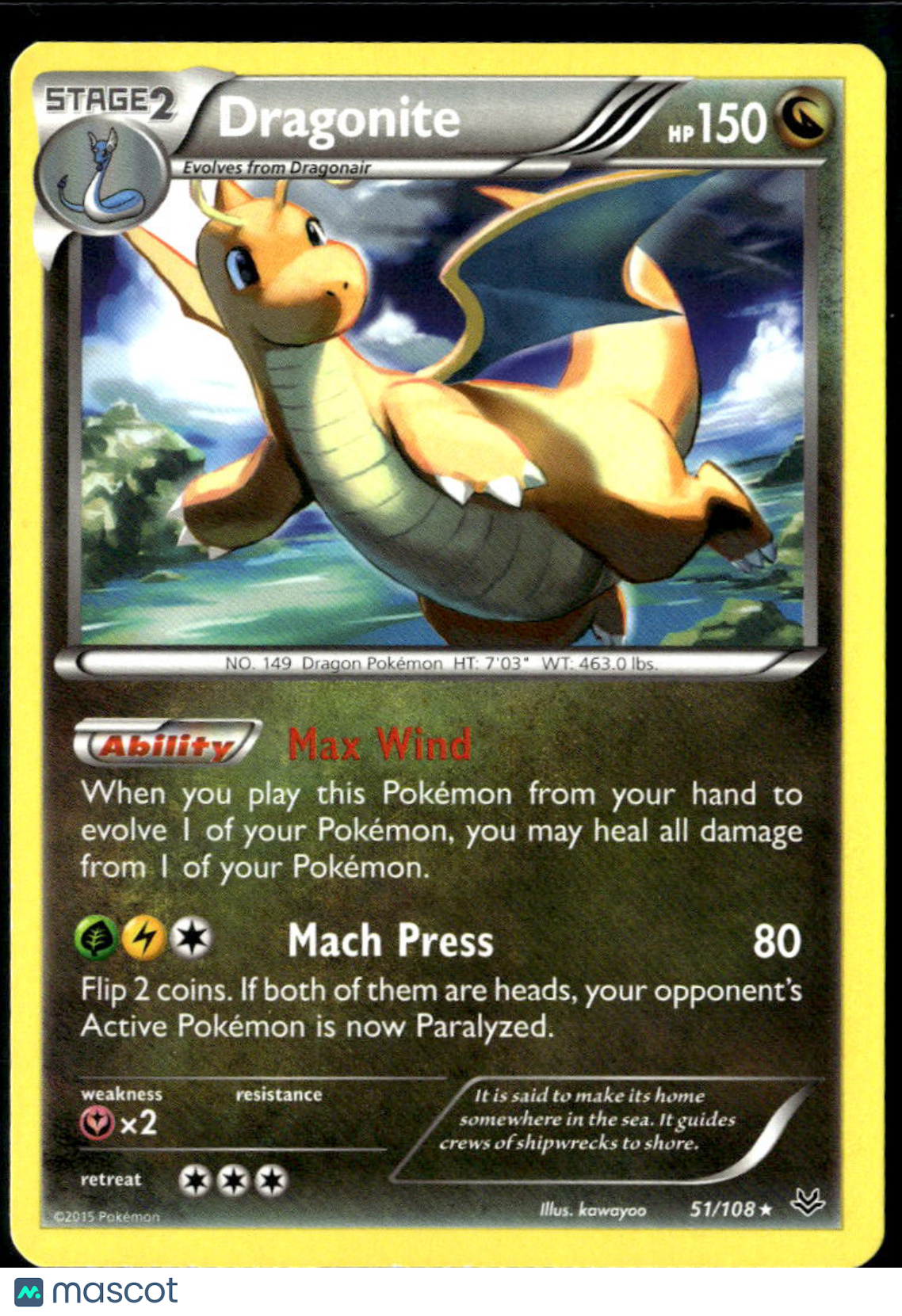 Dragonite 2015 Roaring Skies Holo Rare #51/108