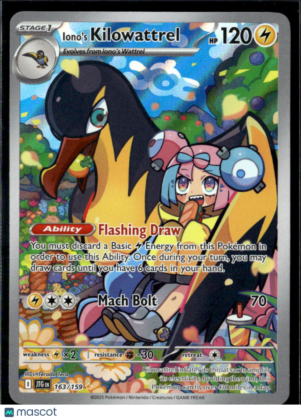 Iono's Kilowattrel 2025 Journey Together Holo Secret Rare #163/159