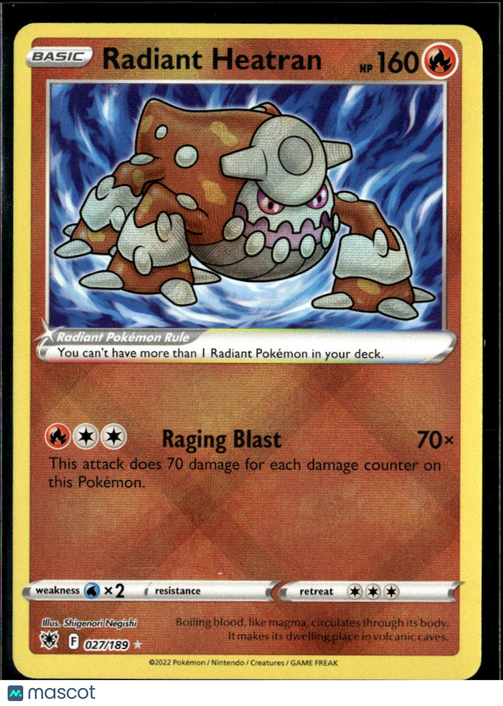 Radiant Heatran 2022 Astral Radiance Holo Rare #27/189