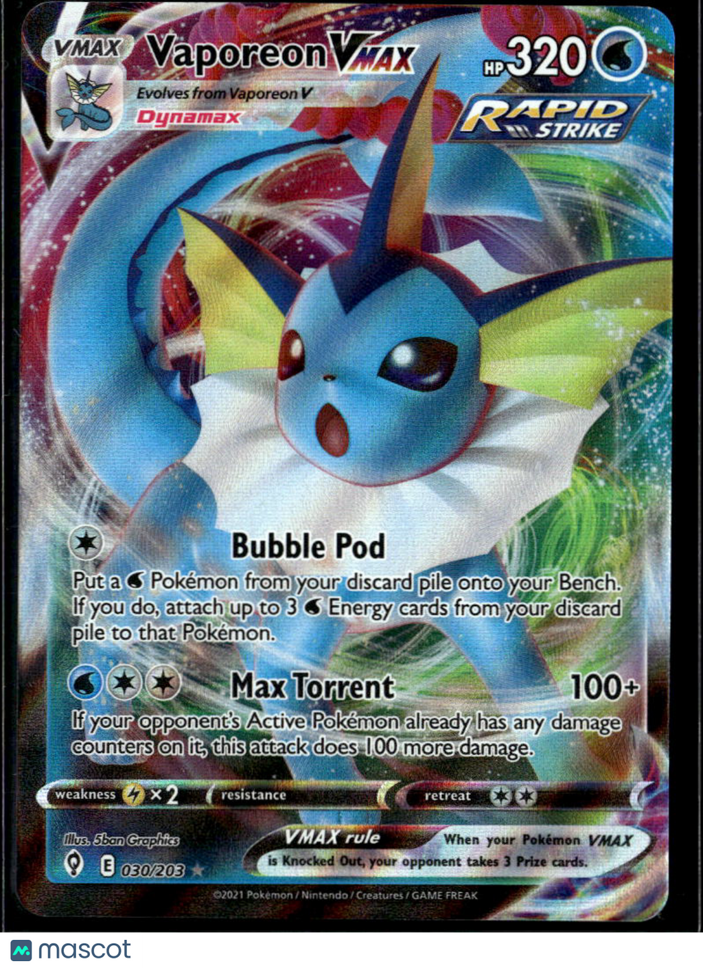 Vaporeon VMAX 2021 Evolving Skies Holo Rare #30/203