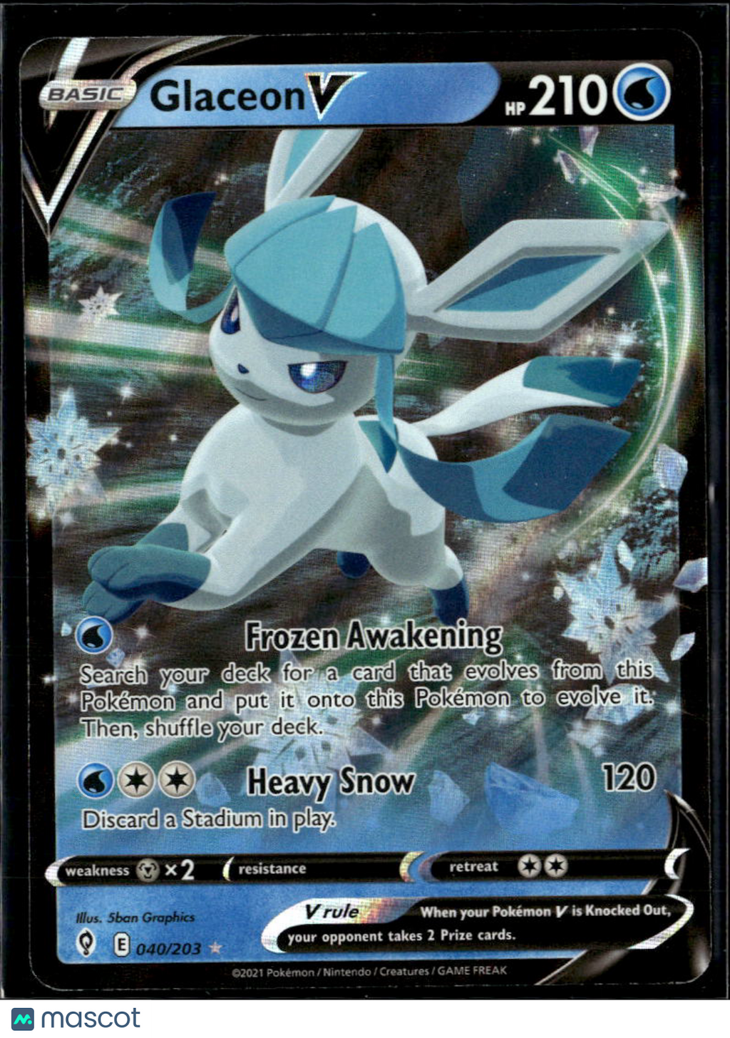 Glaceon V 2021 Evolving Skies Holo Rare #40/203
