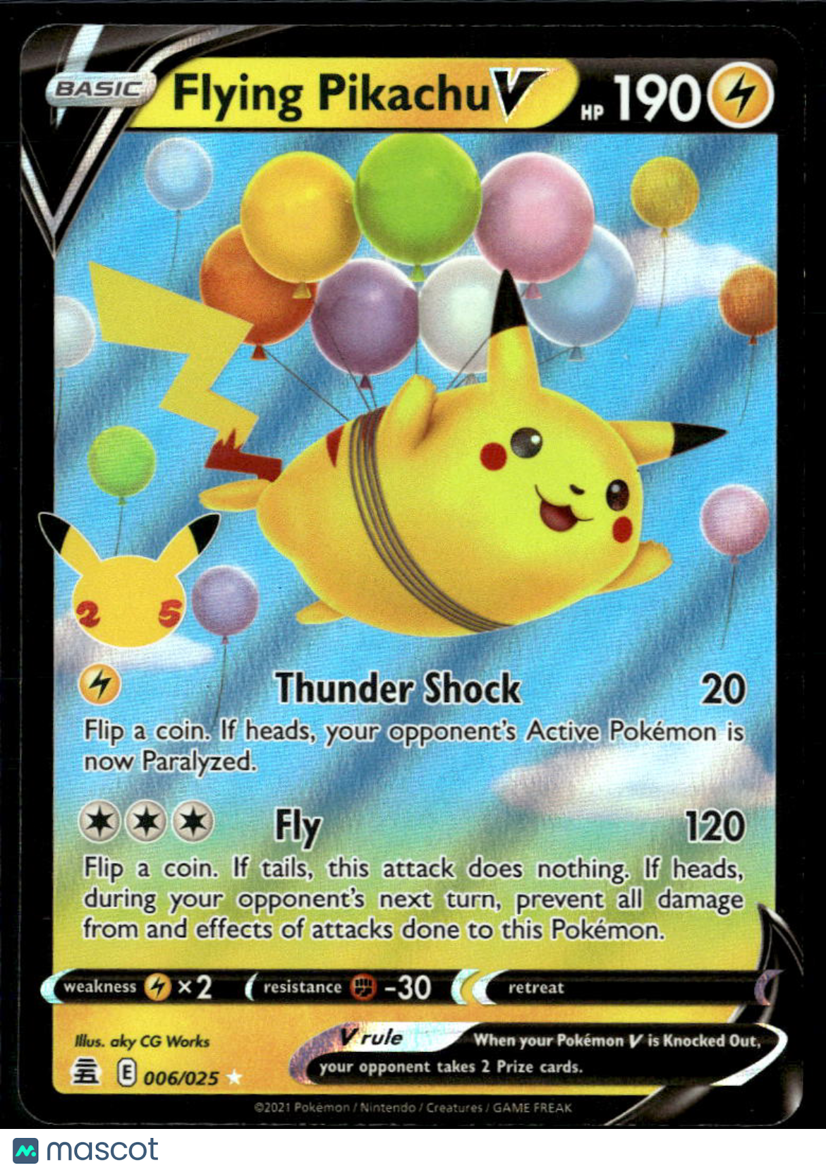 Flying Pikachu V 2021 Celebrations Holo Rare #6/25