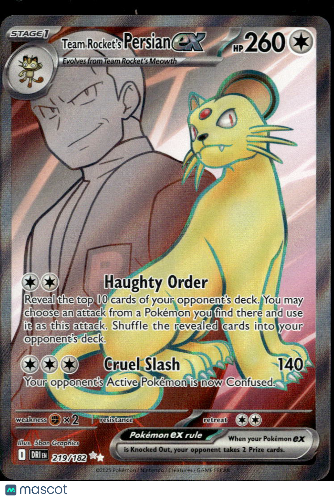 Team Rocket's Persian EX 2025 Destined Rivals Holo Secret Rare FA #219/182