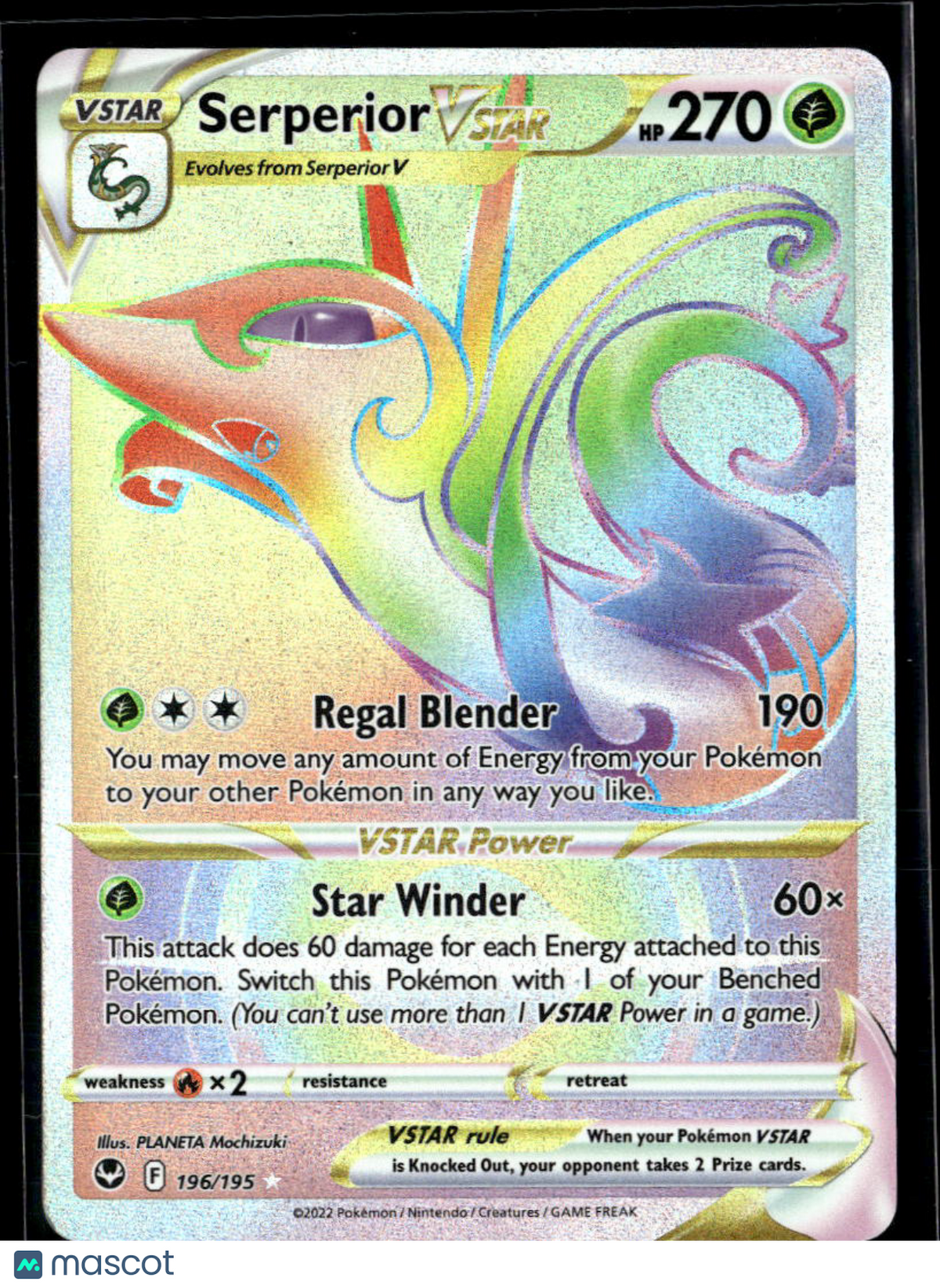 Serperior VSTAR 2022 Silver Tempest Rainbow Secret Rare FA HR #196/195