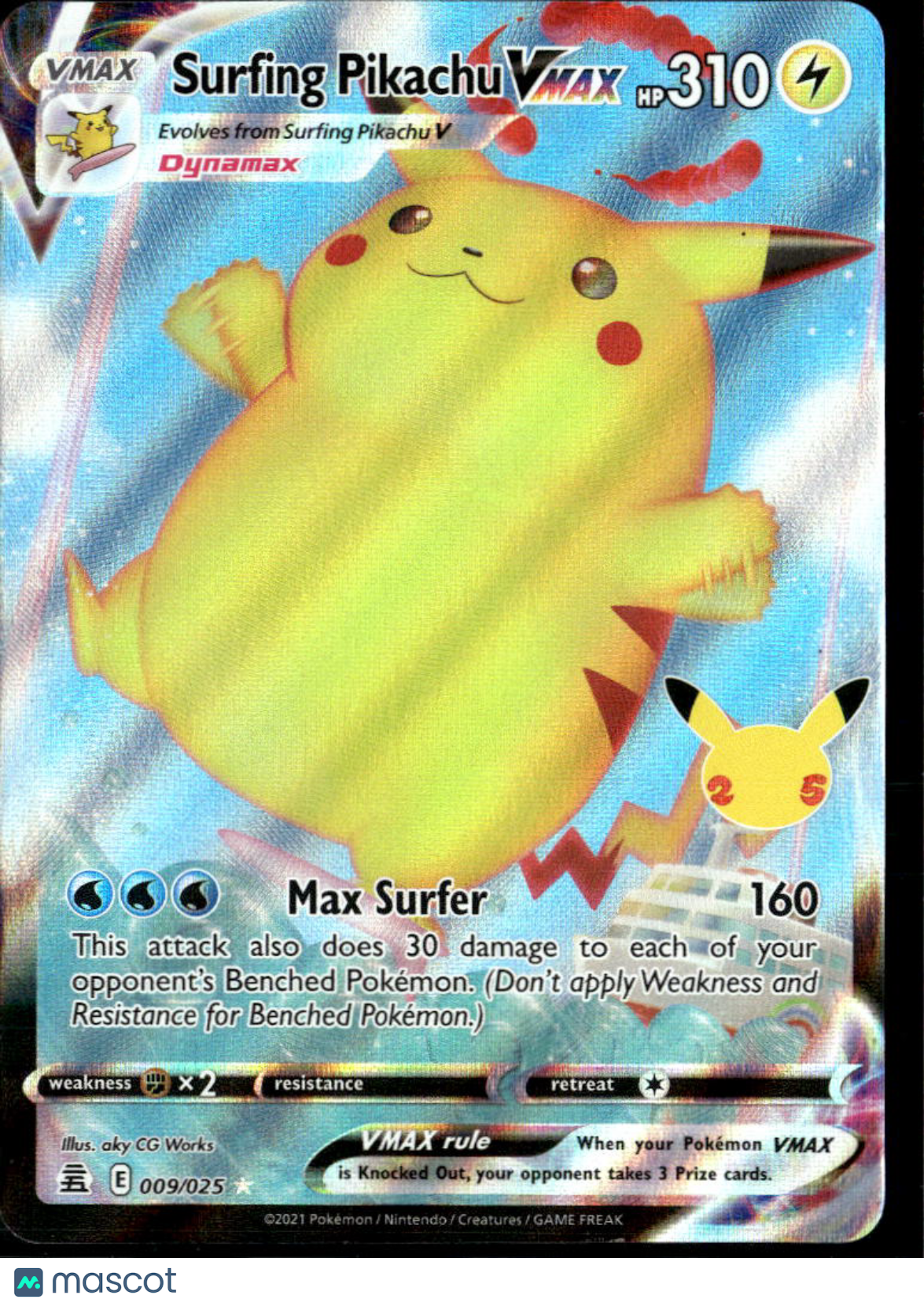 Surfing Pikachu VMAX 2021 Celebrations Holo Rare #9/25