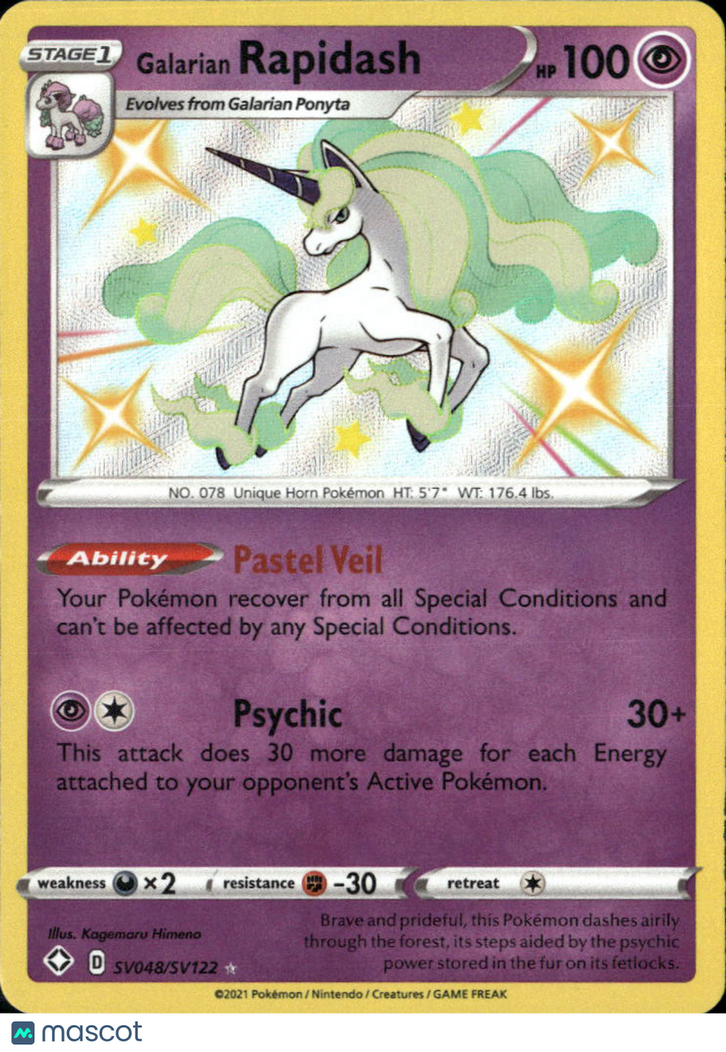 Galarian Rapidash 2021 Shining Fates Holo Rare #SV048/SV122