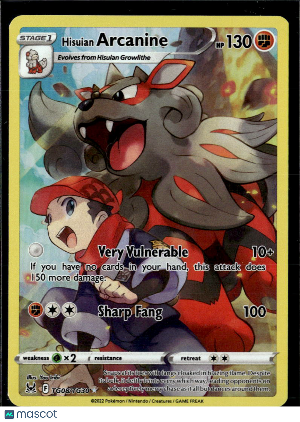 Hisuian Arcanine 2022 Lost Origin Holo Rare CHR #TG08/TG30