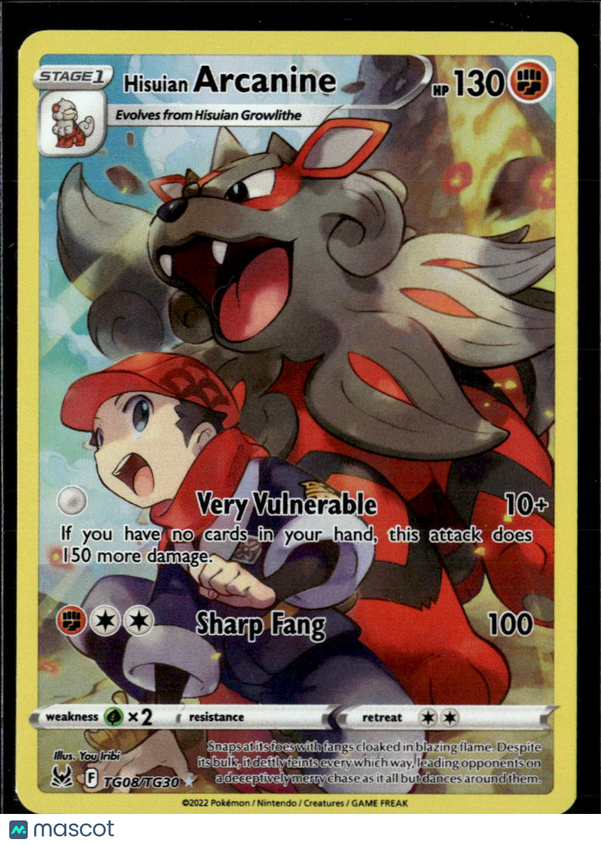 Hisuian Arcanine 2022 Lost Origin Holo Rare CHR #TG08/TG30