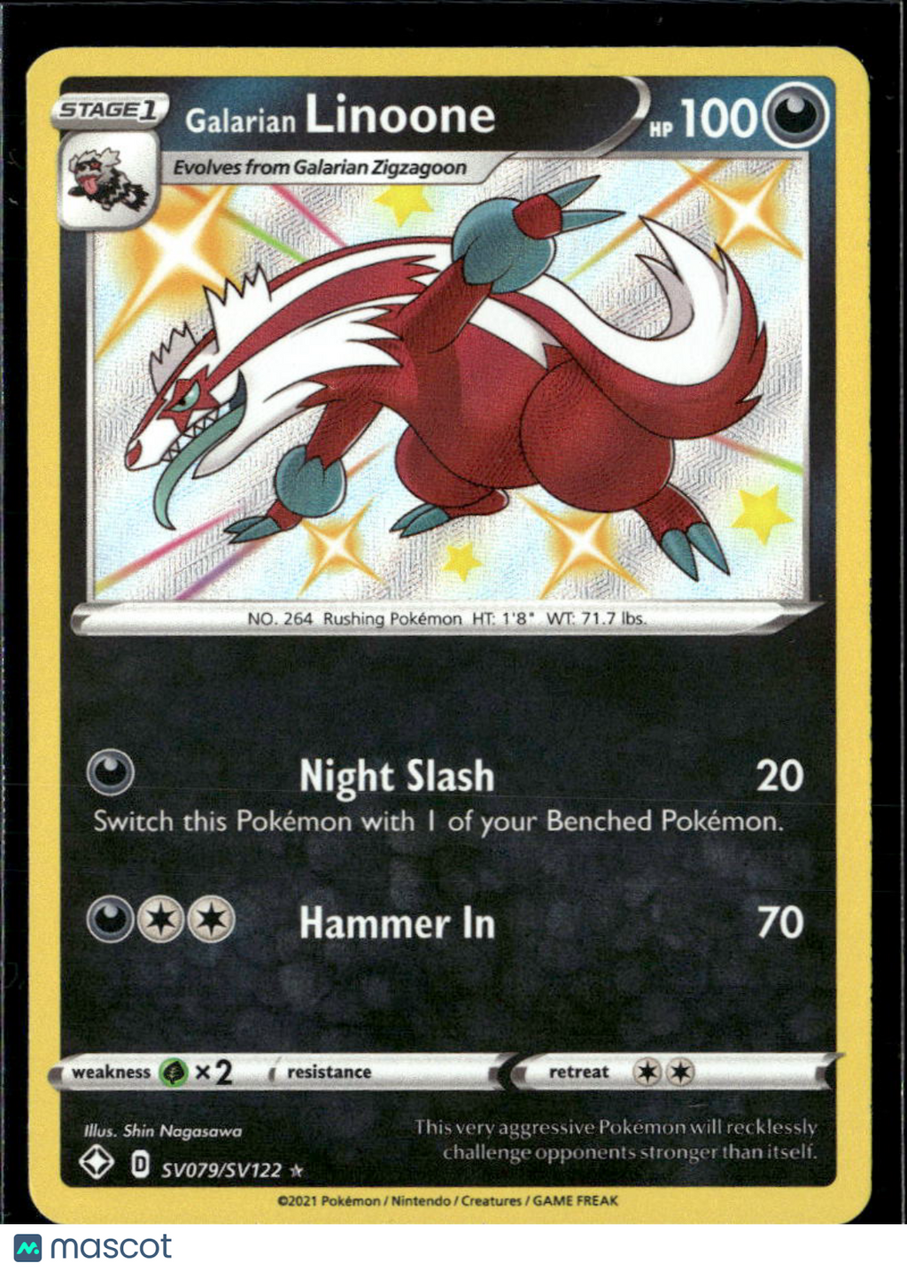 Galarian Linoone 2021 Shining Fates Holo Rare S #SV079/SV122
