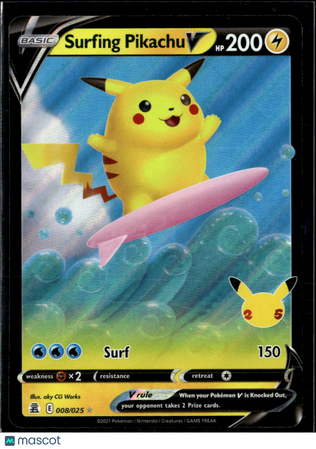 Surfing Pikachu V 2021 Celebrations Holo Rare #8/25