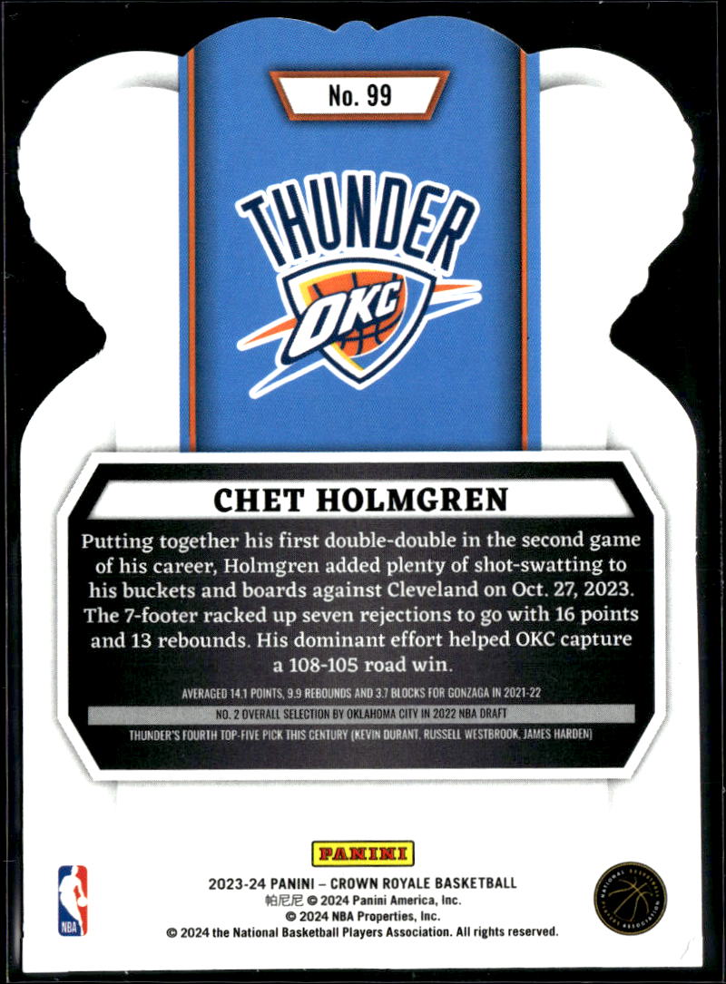 Chet Holmgren 2023-24 Crown Royale Purple 10/25 Oklahoma City Thunder