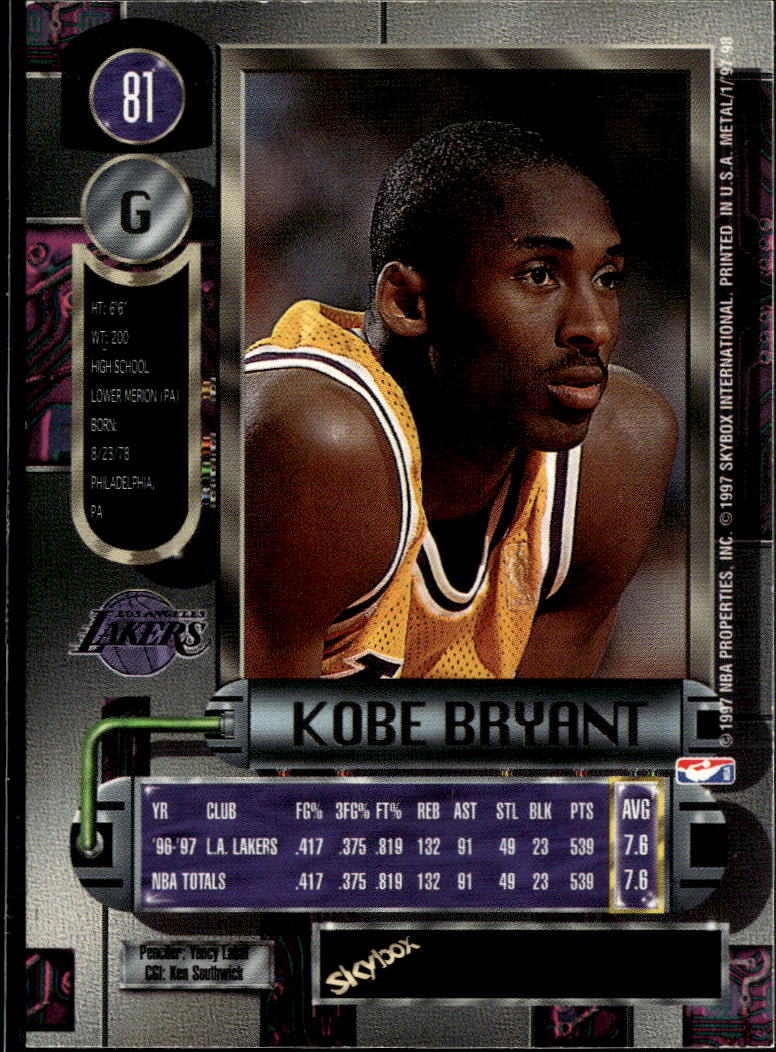 Kobe Bryant 1996-97 Metal Universe Rookie RC #81 Los Angeles Lakers