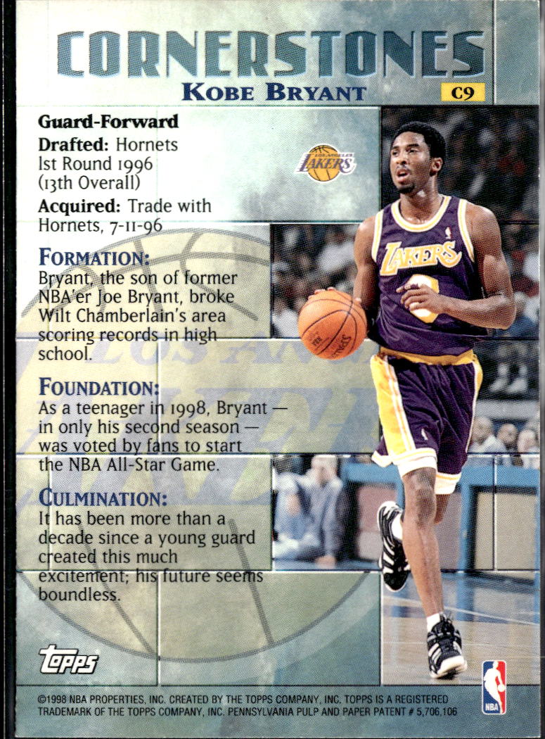 Kobe Bryant 1998 Topps Cornerstones #C9 Los Angeles Lakers