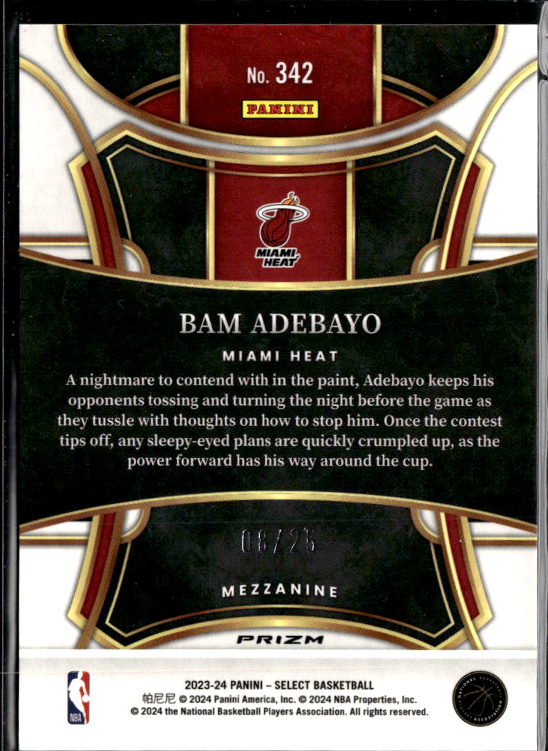 Bam Adebayo 2023-24 Select Mezzanine Tie-Dye Prizm 8/25 Miami Heat