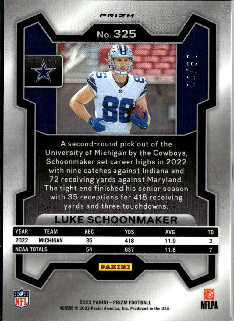 Luke Schoonmaker 2023 Prizm Orange Wave Prizm RC 44/60 Dallas Cowboys