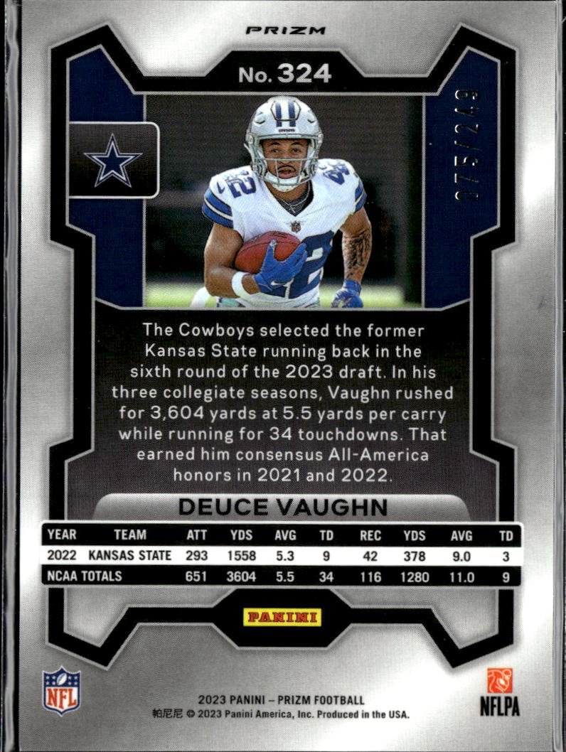 Deuce Vaughn 2023 Prizm Orange Rookie RC 75/249 Dallas Cowboys