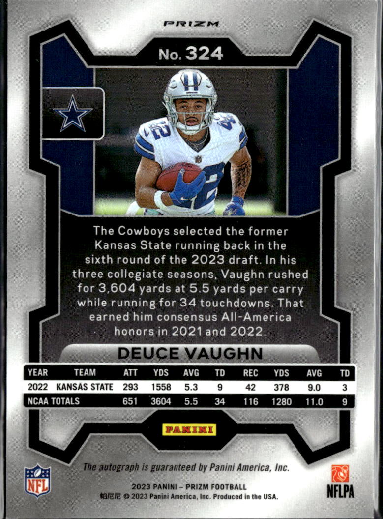 Deuce Vaughn 2023 Panini Prizm Auto Autograph RC Dallas Cowboys