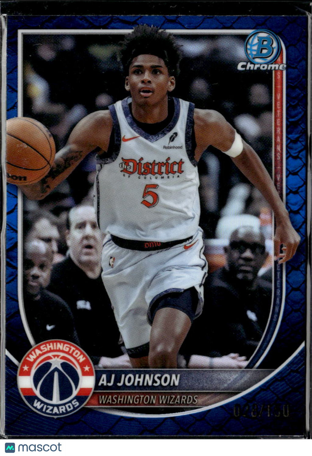 AJ Johnson 2025 Bowman Chrome Blue Refractor /150 Washington Wizards