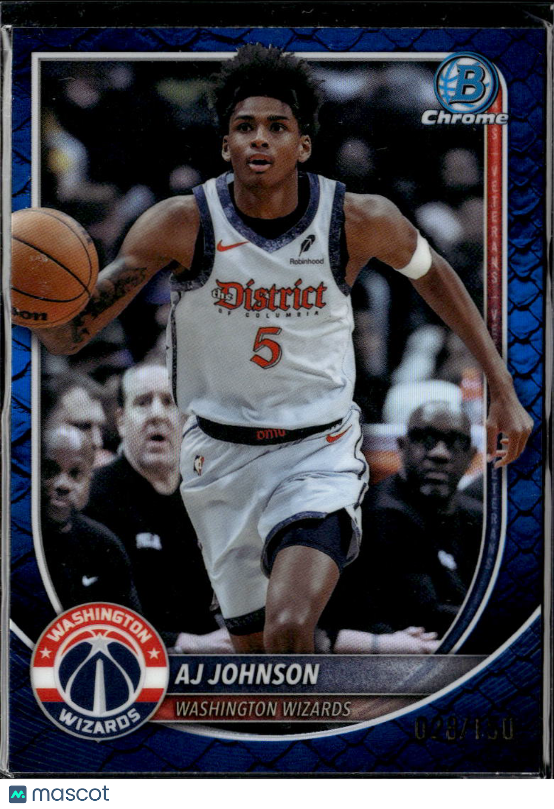 AJ Johnson 2025 Bowman Chrome Blue Refractor /150 Washington Wizards