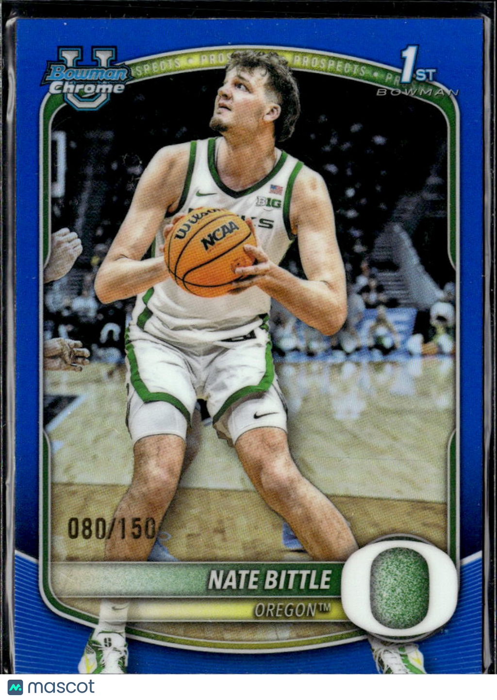 Nate Bittle 2025 Bowman Chrome University Blue Refractor /150 Oregon Ducks