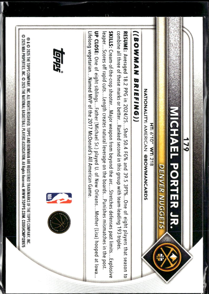 Michael Porter Jr. 2025 Bowman Green 16/99 Denver Nuggets