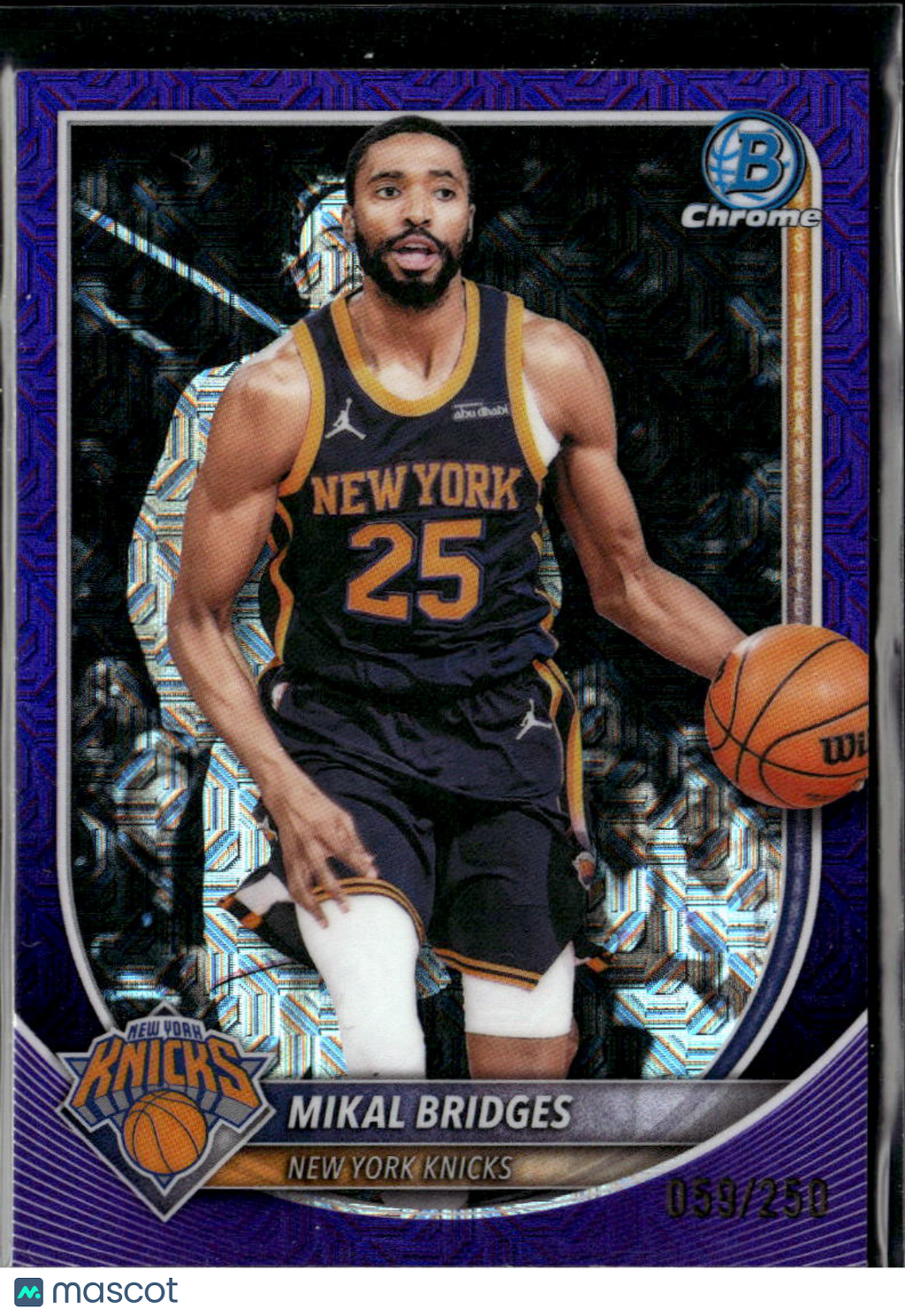 Mikal Bridges 2025 Bowman Chrome Purple Mojo /250 New York Knicks
