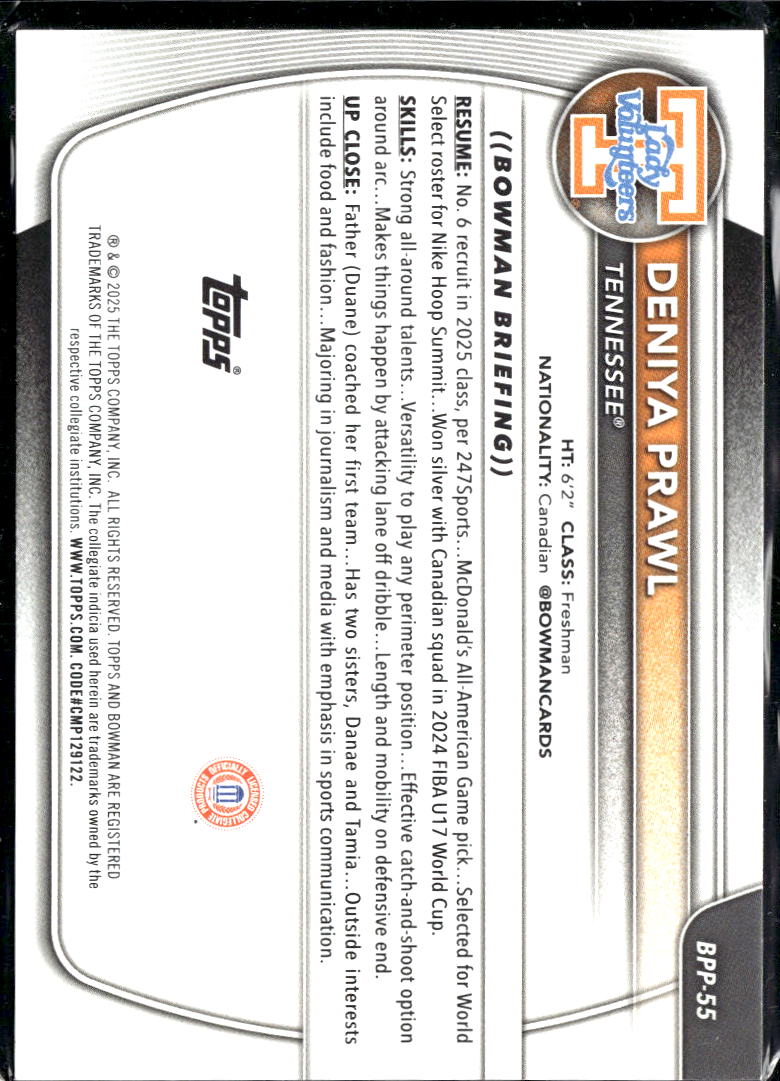 Deniya Prawl 2025 Bowman University 1st Pink /175 Tennessee Volunteers