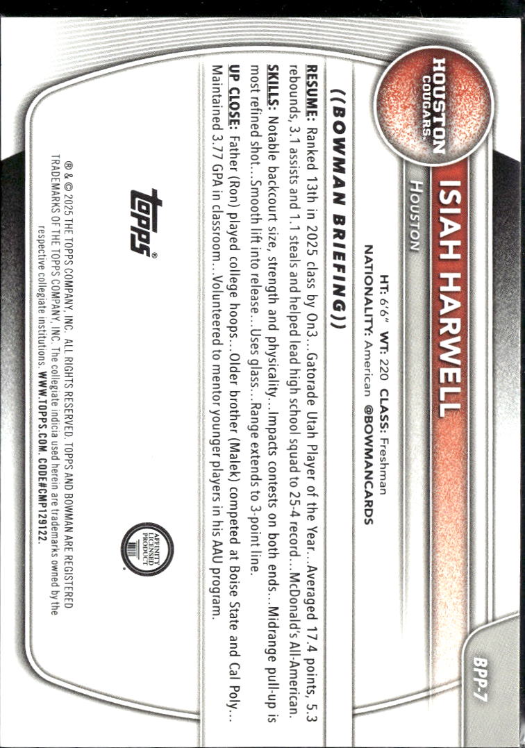 Isiah Harwell 2025 Bowman University 1st Pink /175 Houston Cougars