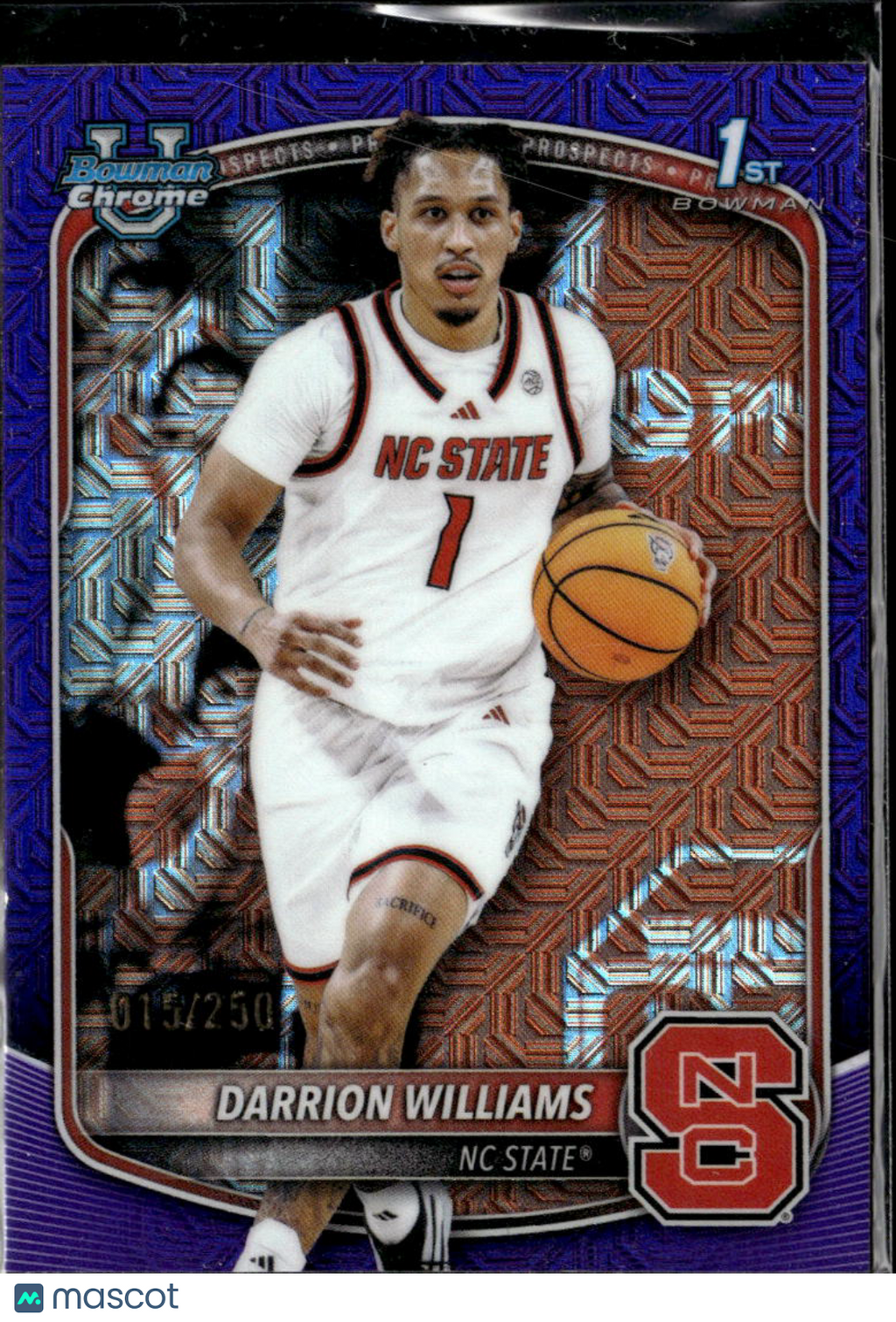 Darrion Williams 2025 Bowman Chrome 1st Purple Refractor /250 NC State Wolfpack