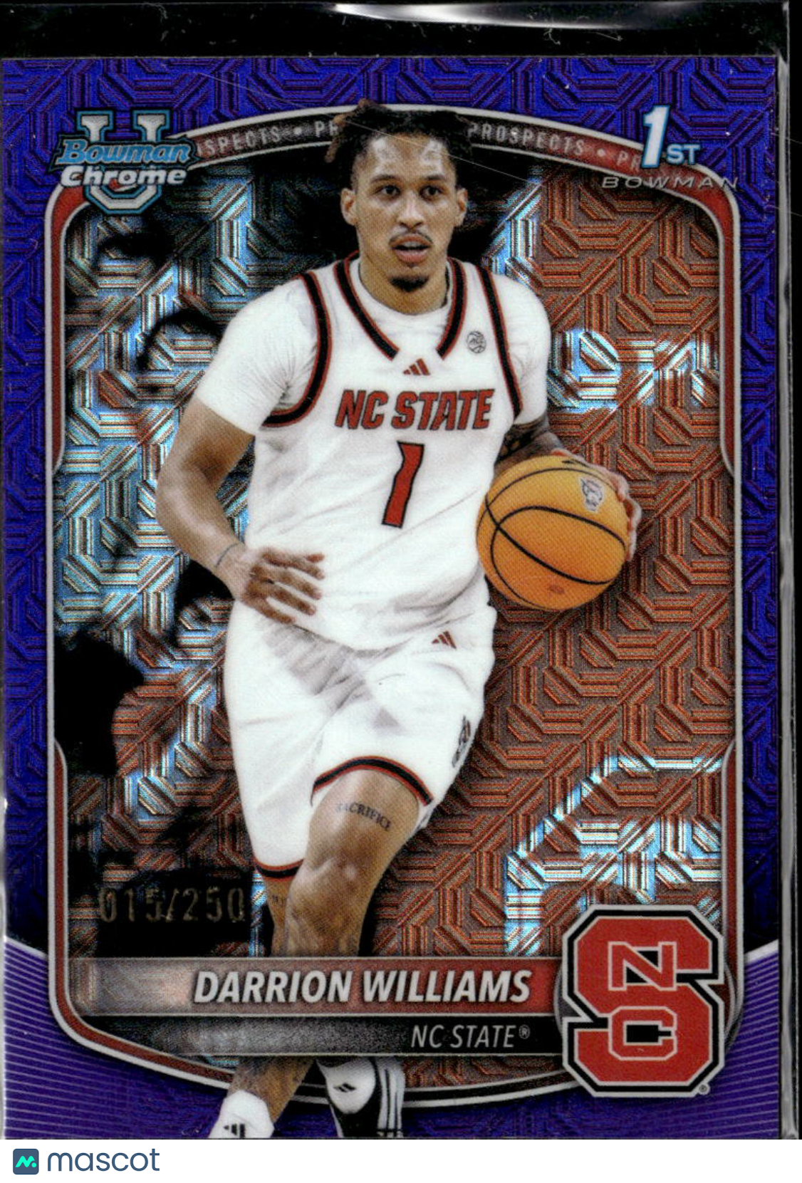 Darrion Williams 2025 Bowman Chrome 1st Purple Refractor /250 NC State Wolfpack