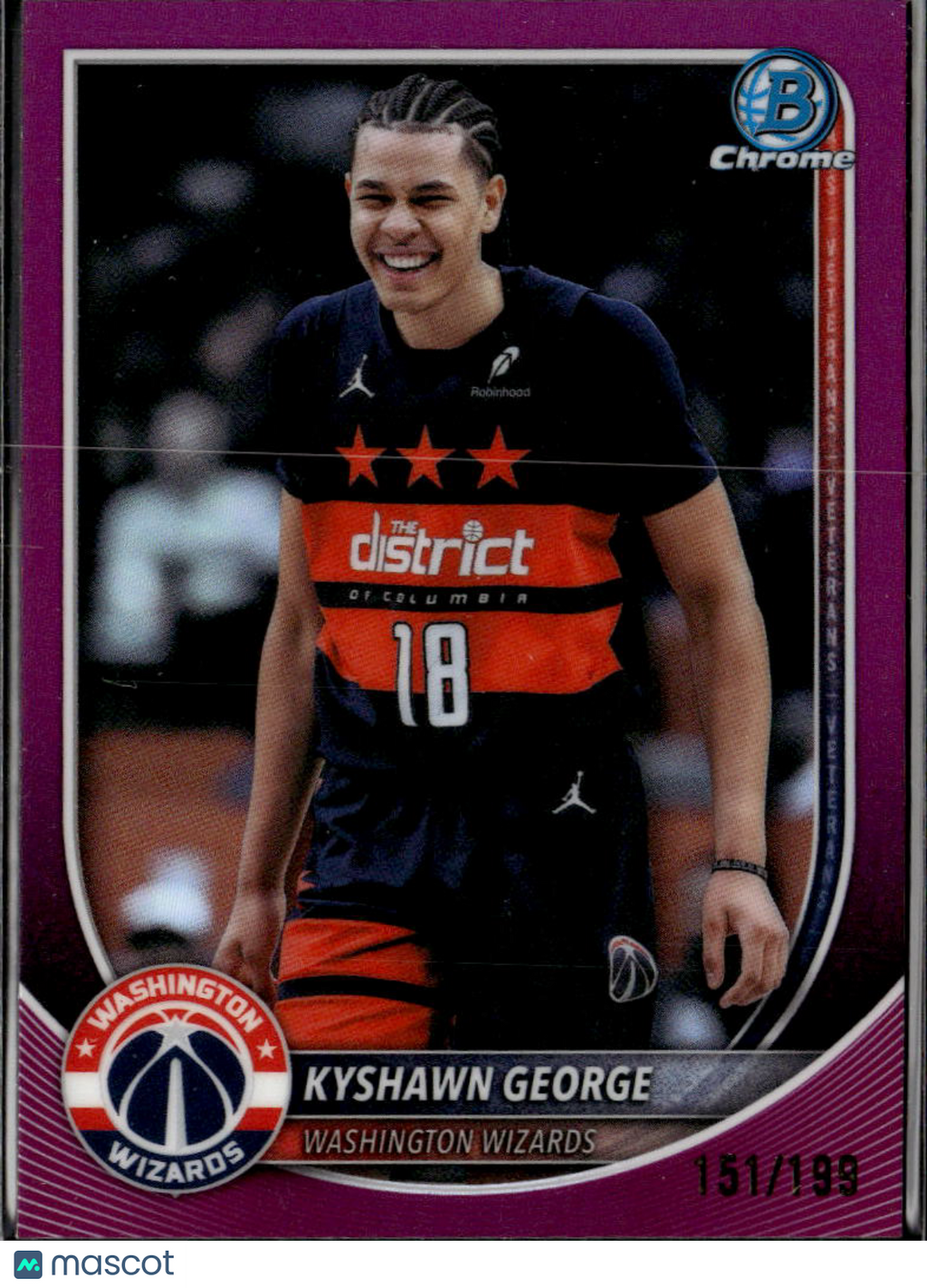 Kyshawn George 2025 Bowman Chrome Purple Refractor /199 Washington Wizards
