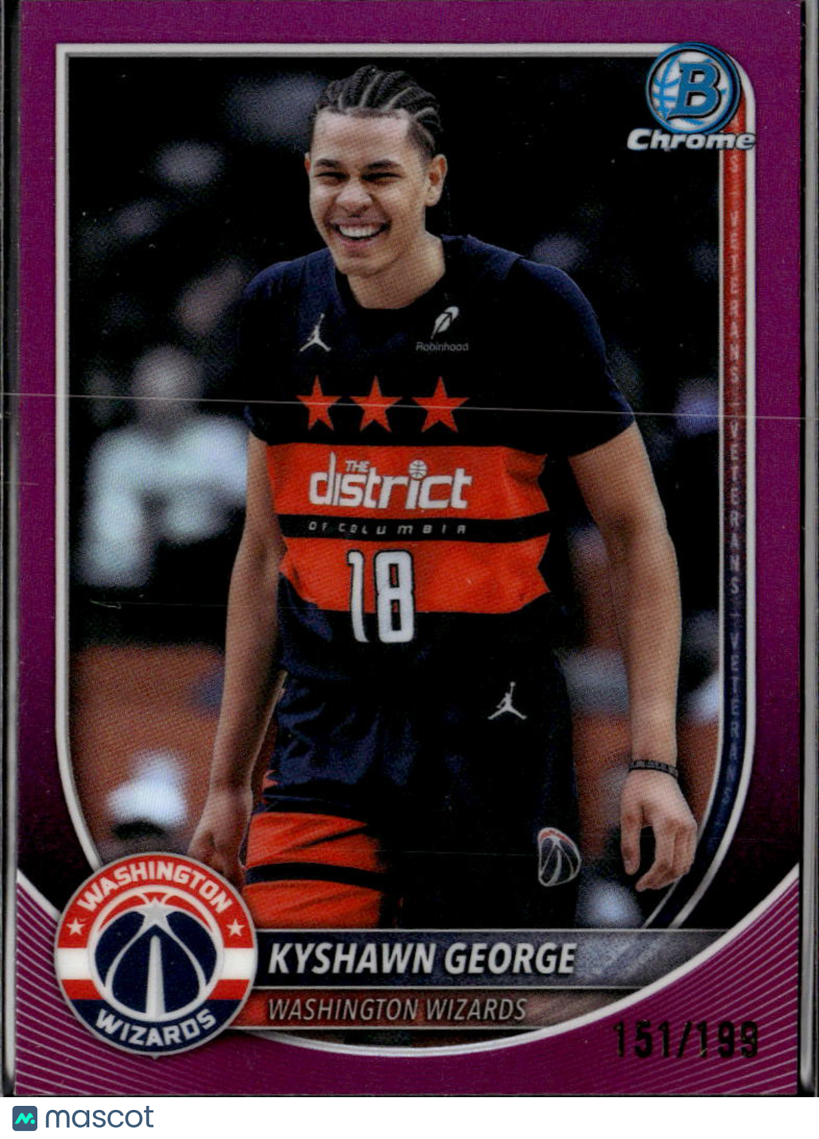 Kyshawn George 2025 Bowman Chrome Purple Refractor /199 Washington Wizards