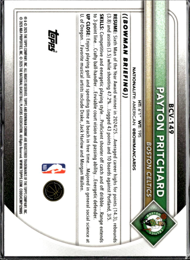 Payton Pritchard 2025 Bowman Chrome Burgandy /275 Boston Celtics