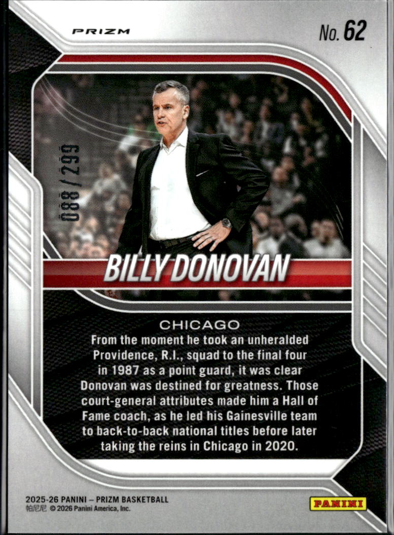 Billy Donovan 2026 Panini Prizm Red Shimmer /299 Chicago Bulls