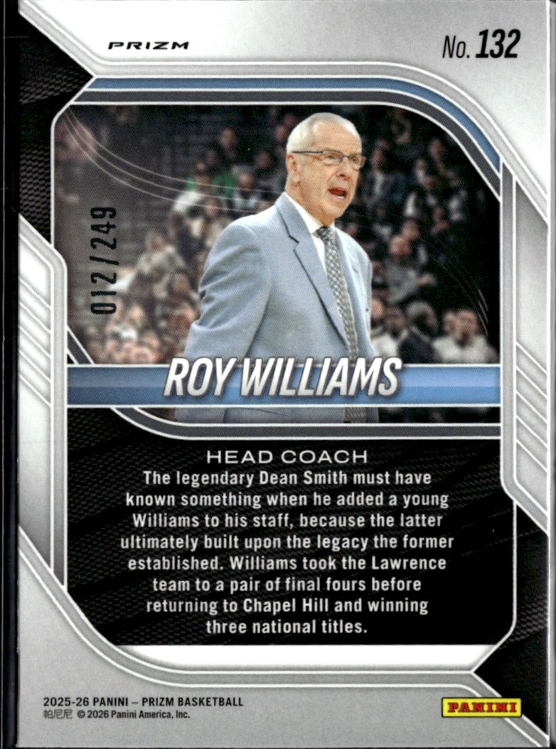Roy Williams 2026 Panini Prizm Blue Wave /249 North Carolina Tar Heels