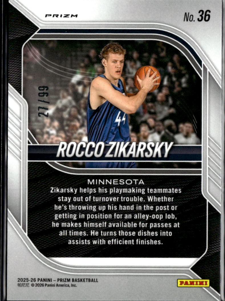 Rocco Zikarsky 2026 Prizm White RC /99 Minnesota Golden Gophers