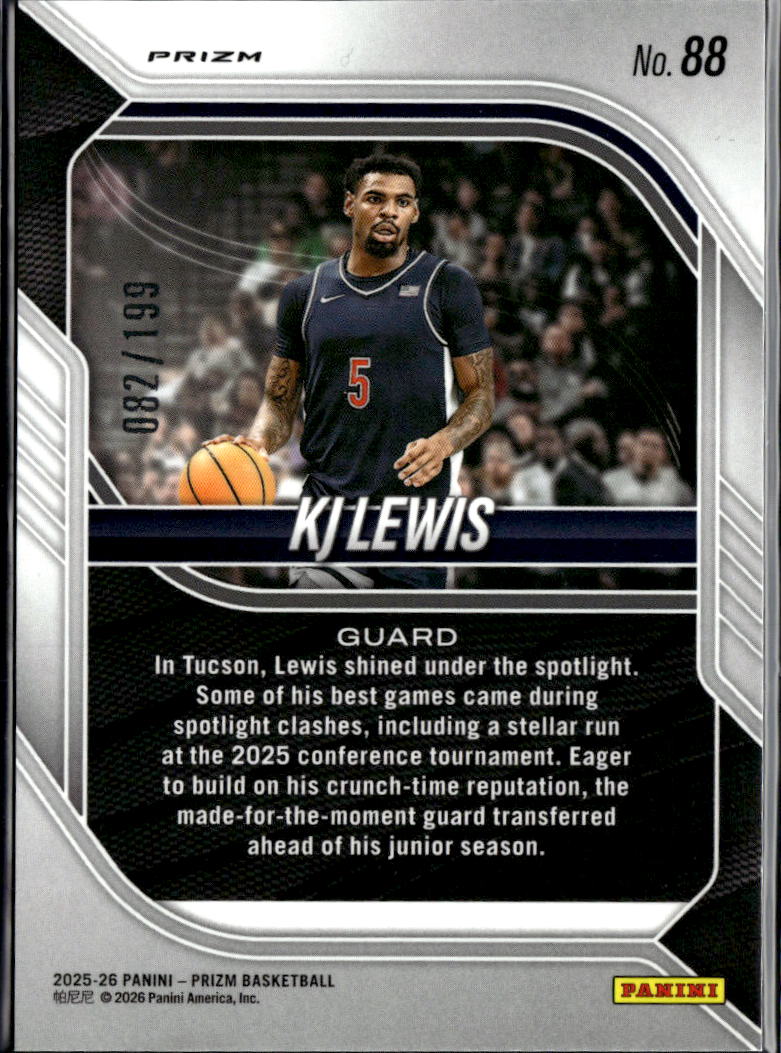 KJ Lewis 2026 Panini Prizm Purple Cracked Ice /199 Arizona Wildcats