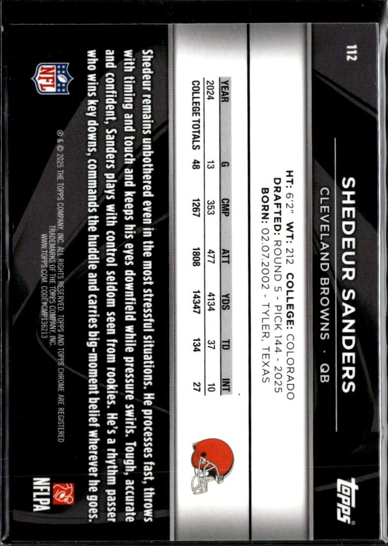 Shedeur Sanders 2025 Topps Chrome Black Rookie RC Cleveland Browns