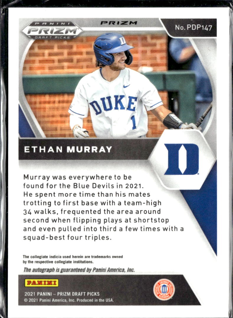 Ethan Murray 2021 Prizm Draft Picks Auto Autograph RC Duke Blue Devils