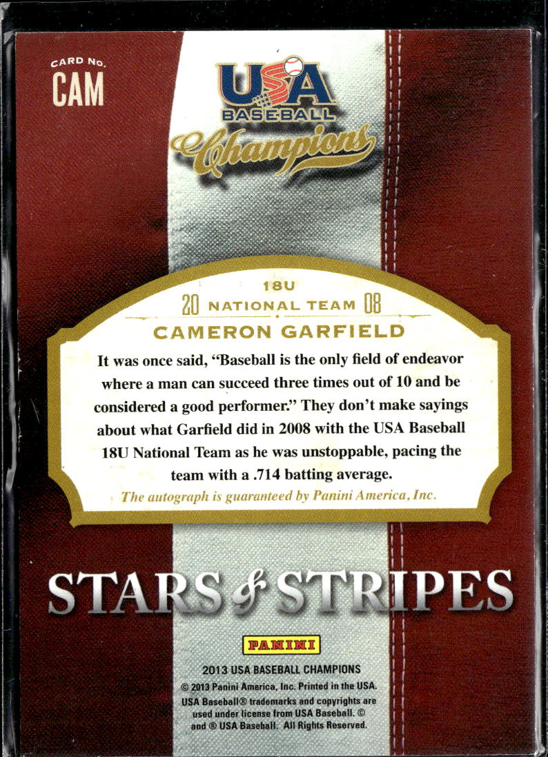 Cameron Garfield 2013 Panini USA Stars & Stripes Auto Autograph /950