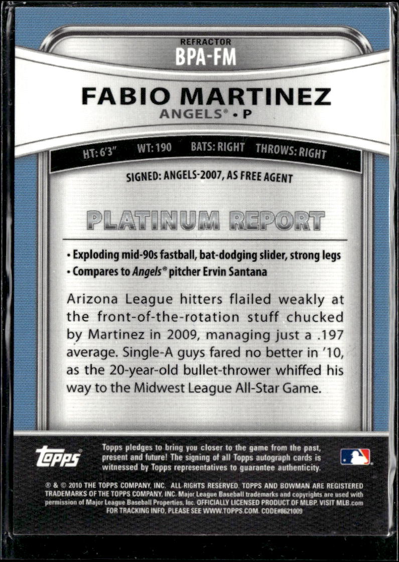 Fabio Martinez 2010 Bowman Platinum Auto Autograph /99 Los Angeles Angels